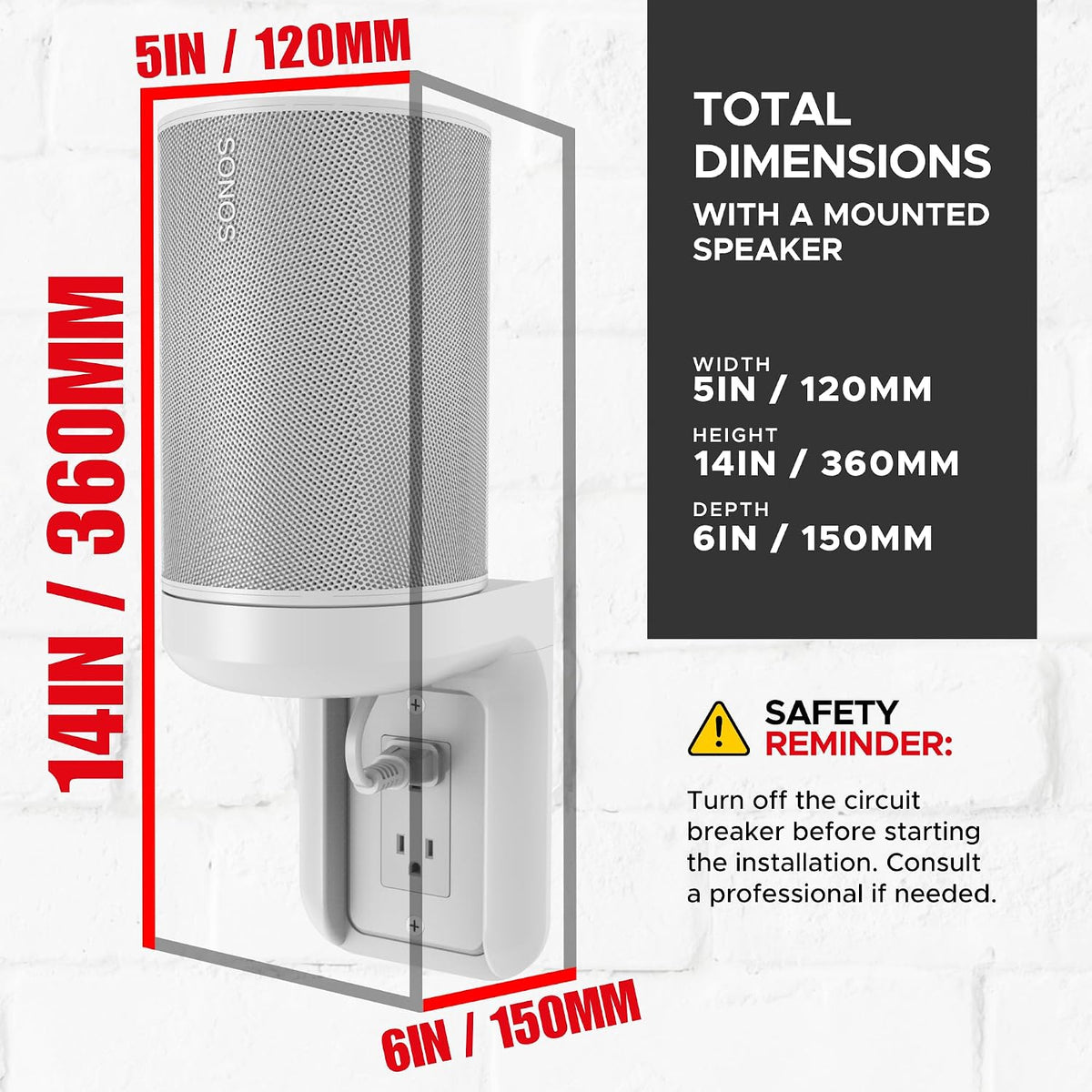 sound bass era100 shelf wall outlet ac, white shown in use