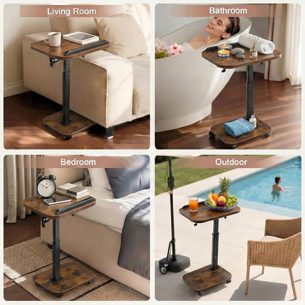 C Table End Table Adjustable Height, Rolling TV Tray Table for Small Spaces 1...