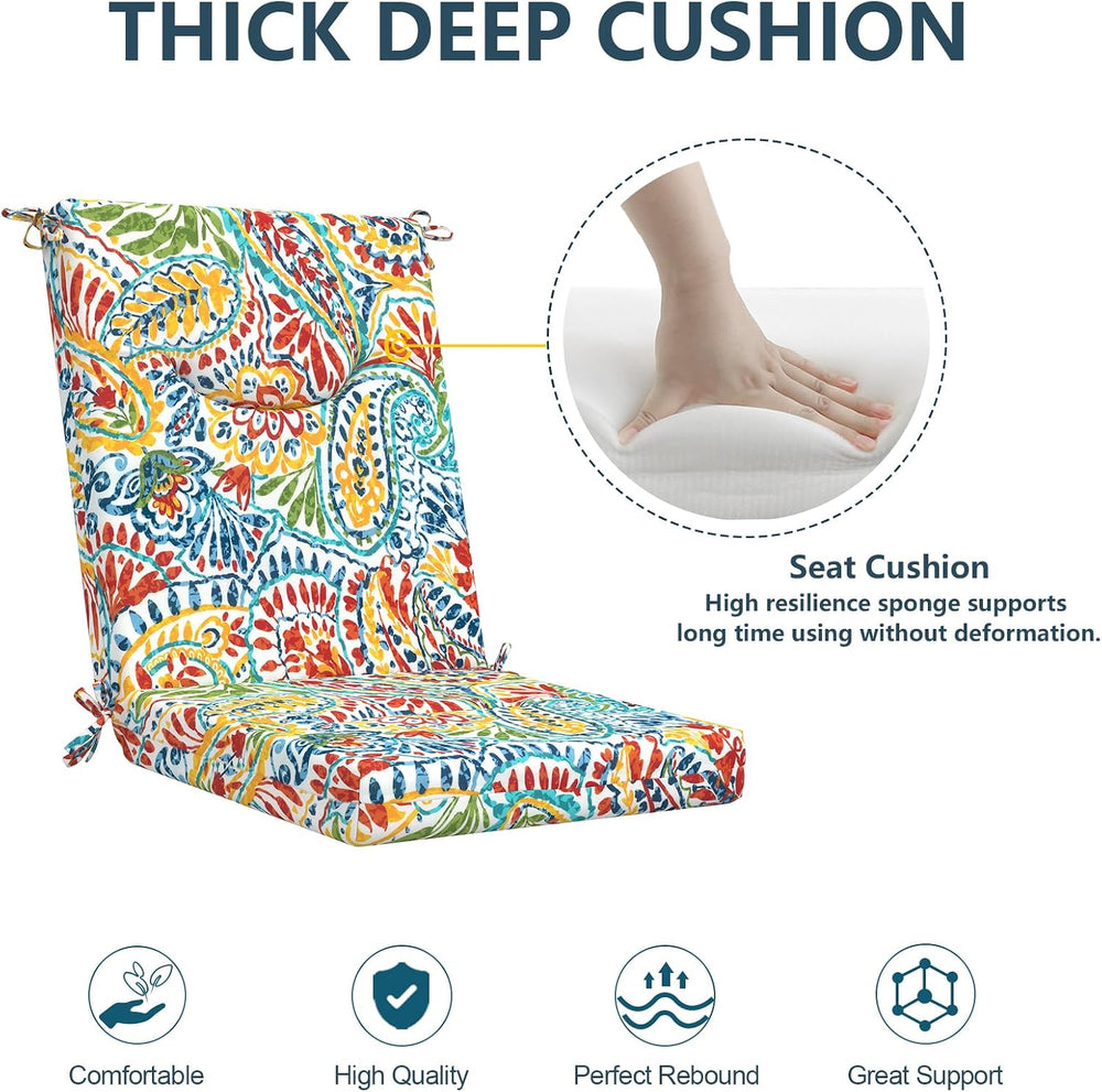 DYTXIII Outdoor High Back Chair Cushions Set of 2, 44x20 in Water Repellent P...