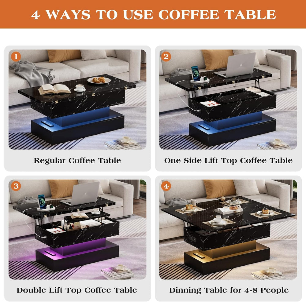 SYESWAY 39.4" Lift Top Coffee Table with Charging Station Black