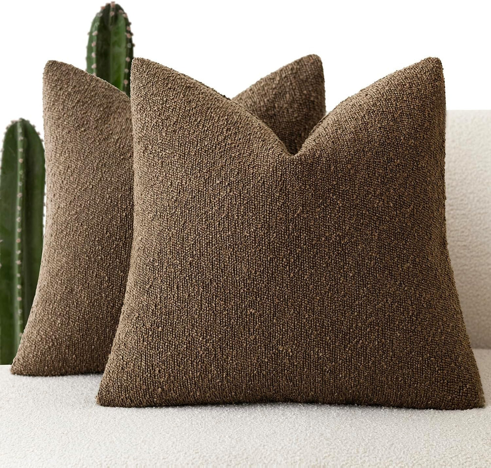 Foindtower Decorative Textured Boucle Throw Pillow Covers 26x26 Chocolate