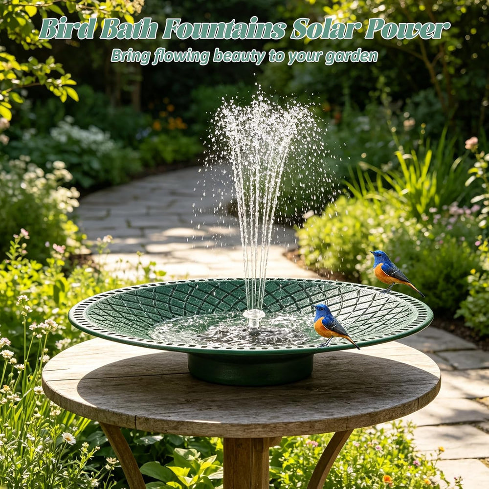 19.6" Metal Bird Bath with Solar Fountain, LED & Battery Large Birdbath
