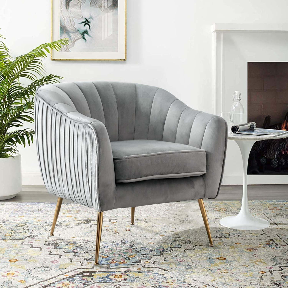 Velvet Accent Chair, Modern Barrel Chair, Living Room Bedroom Arm Chairs, Gol...