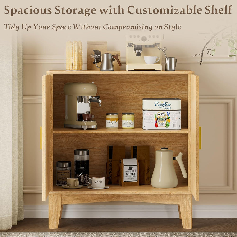 BORNOON Fluted Storage Cabinet with Doors and Adjustable Shelf Sideboard