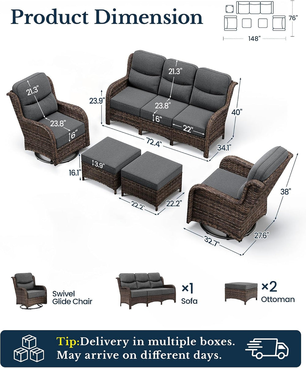 HILLGA Luxury High Back Patio Furniture Set with 6-Inch Thick Cushion