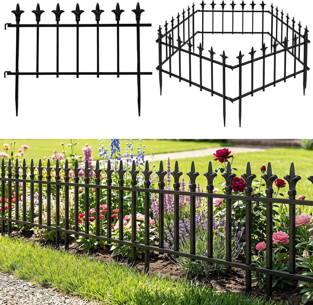 GIANTEX 5 Panels Decorative Metal Garden Fence, 9 FT, No Dig, Heavy Duty