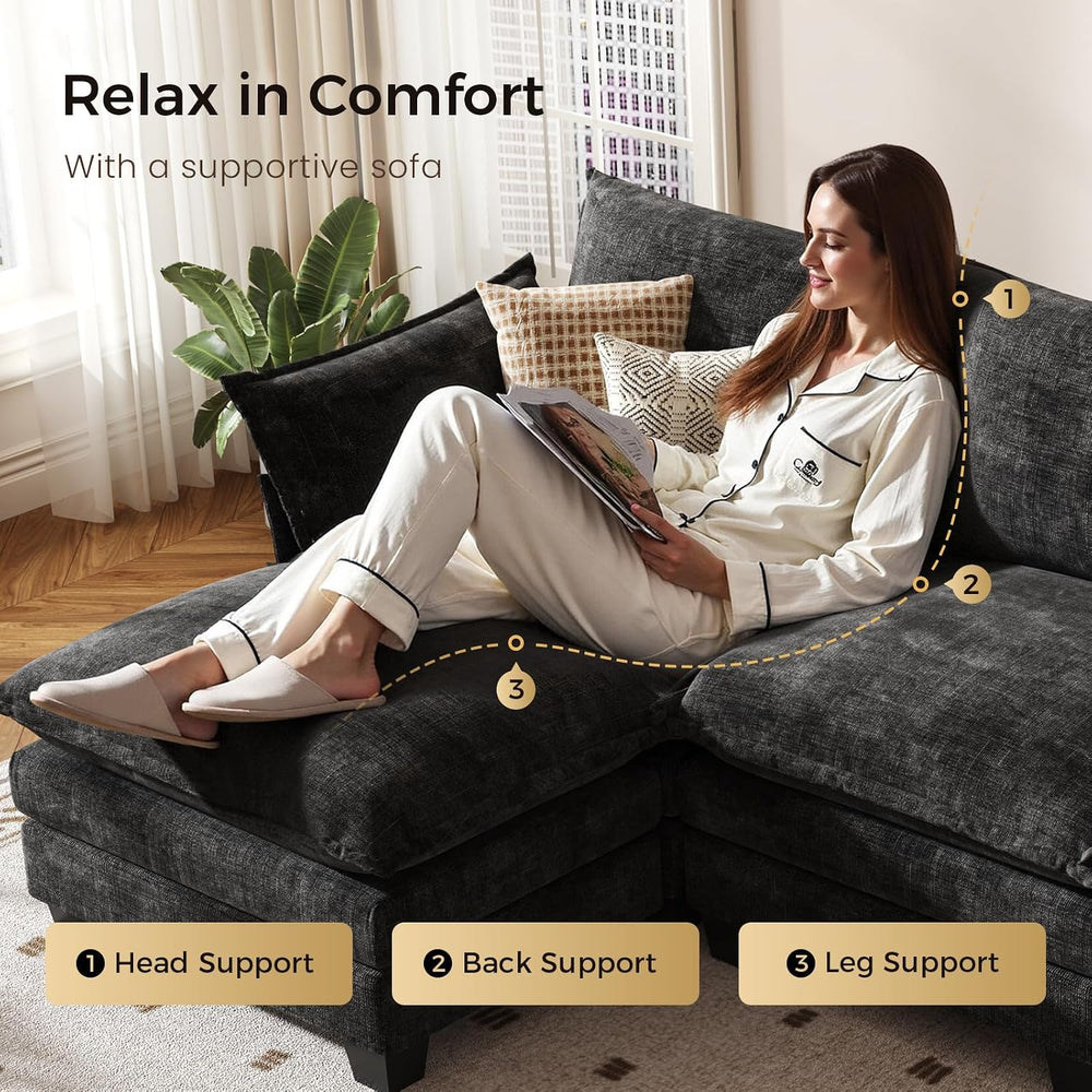 KKL Modular Sectional Sofa, L-Shaped 4 Seater Cloud Couch with Ottoman, Cheni...