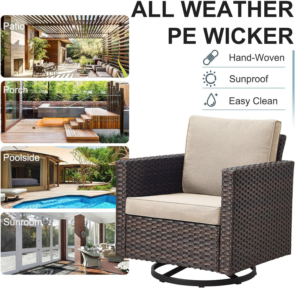 Belord Wicker Chairs Outdoor Bistro Set Oversize Patio Swivel Rocker, Rattan ...