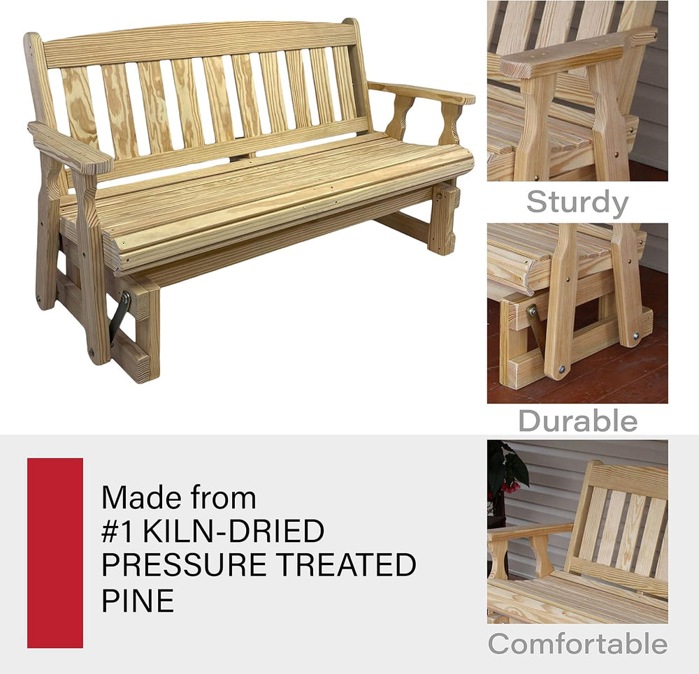 Amish Casual Heavy Duty 800 Lb Mission Pressure Treated Porch Glider (4 Foot,...