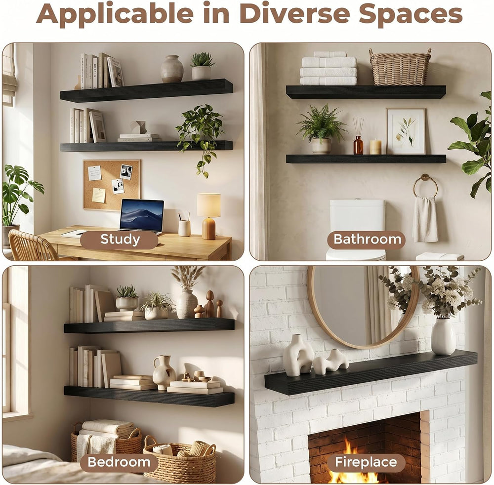 20 Inch Floating Shelves for Wall, 8"D Wood Storage Shelves, Black Finish