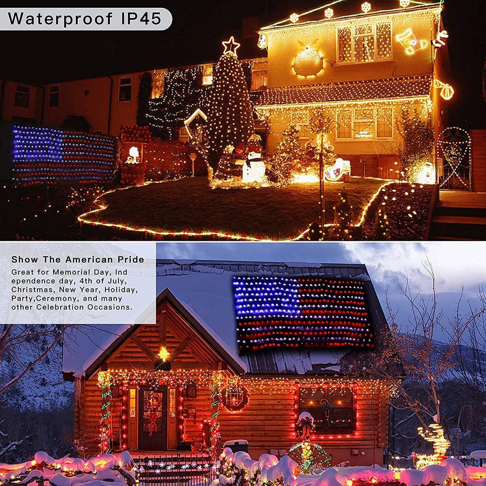 (New) American Flag Lights, Outdoor String Lights 420 LED Waterproof Led Flag...