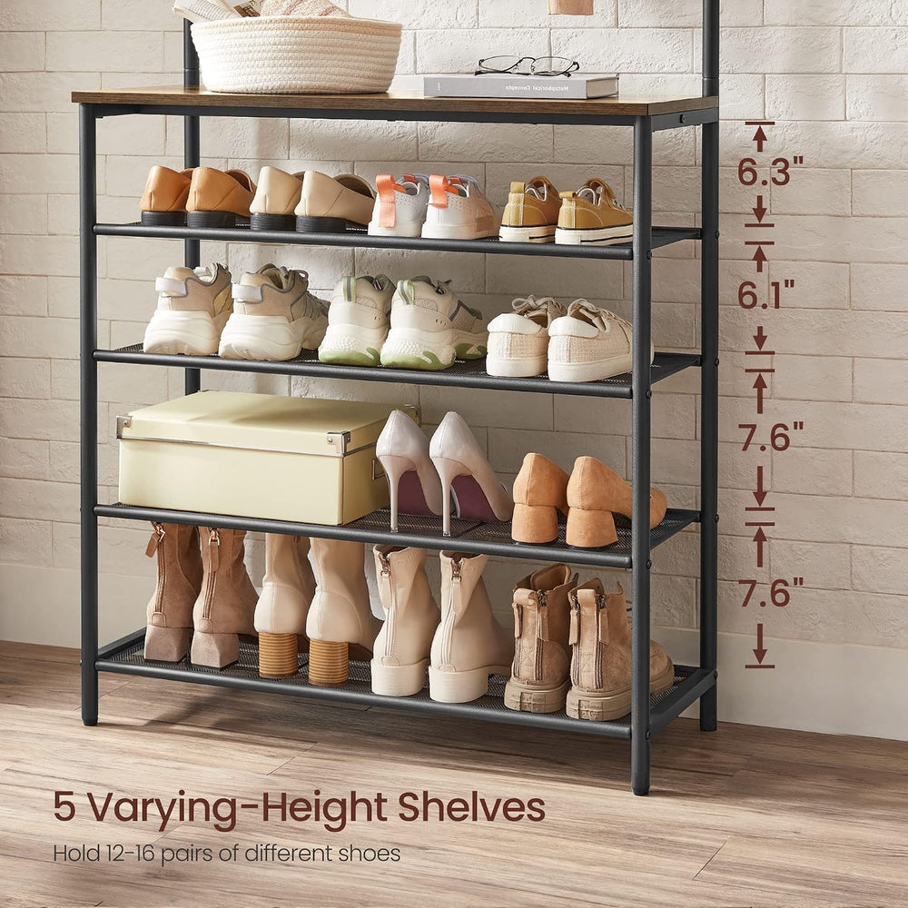 VASAGLE Hall Tree with Shoe Bench, 5-Tier Shoe Rack, 5 Dual Hooks