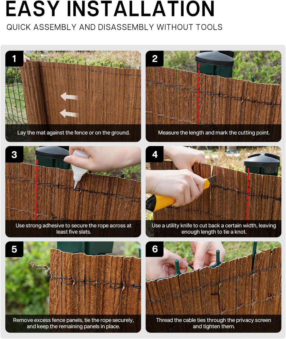 paramondo No Drilling Natural Privacy Fence Screen, Brown, 3×10 FT