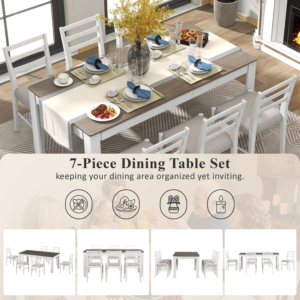 LUMISOL 7-Piece Dining Table Set with Chairs, Extendable Dining Room Table Se...