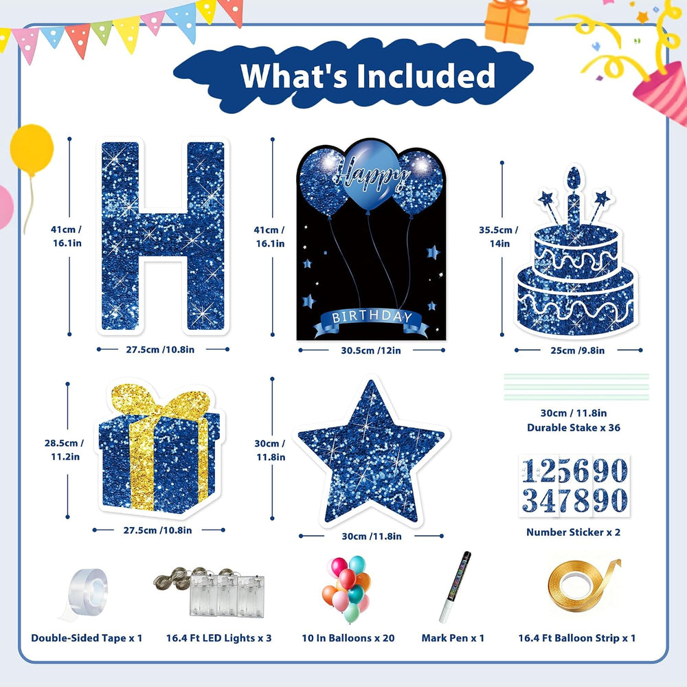 18 Pcs Happy Birthday Yard Sign with Stakes, Happy Birthday Yard Sign with 49...