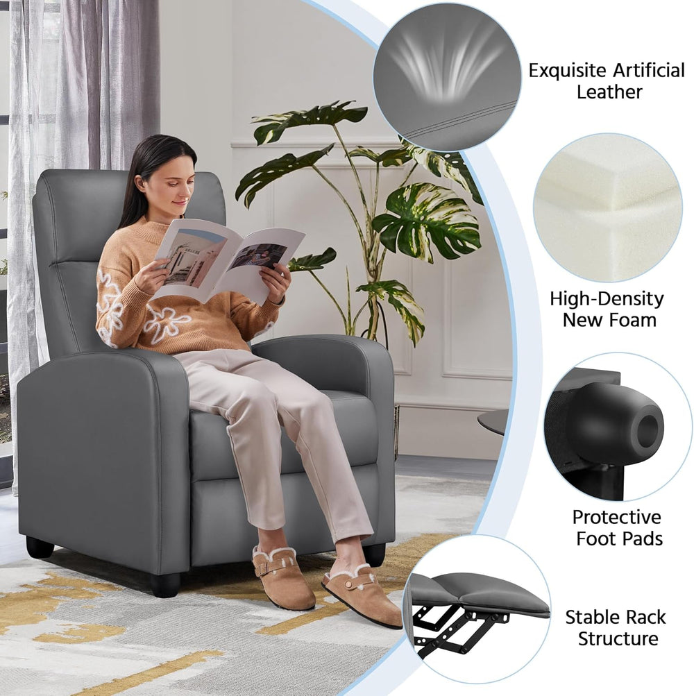 Yaheetech Recliner Chair with 3 Adjustable Angles Living Room Chairs Gray