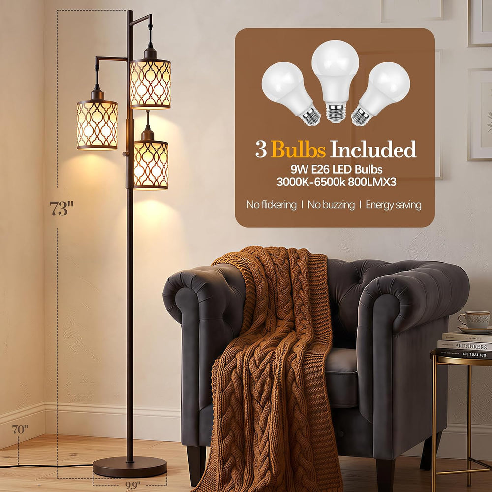 73" Dimmable Floor Lamp for Living Room, Standing lamps with Remote, Brown