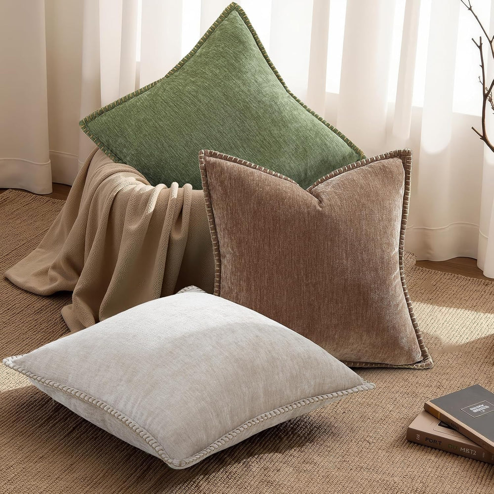 decorUhome Soft Chenille Throw Pillow Covers 24x24 Set of 2 Brown