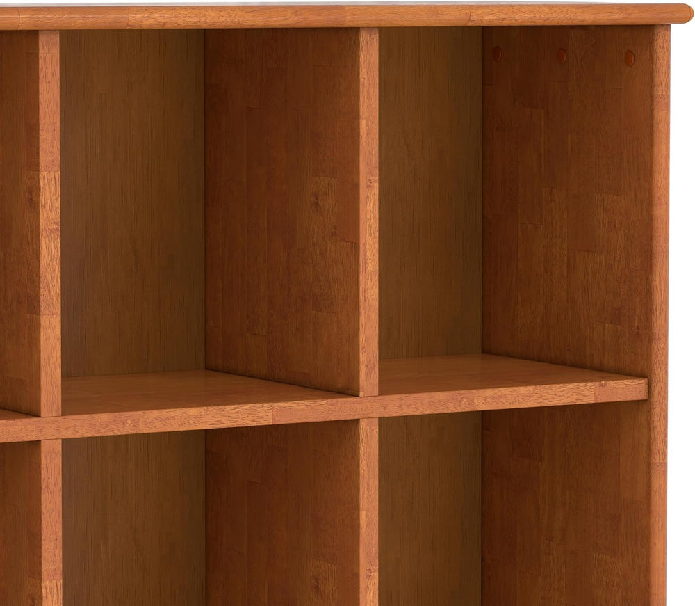 SIMPLIHOME Draper 57" Wide Solid Wood 8-Cube Console Table in Teak Brown