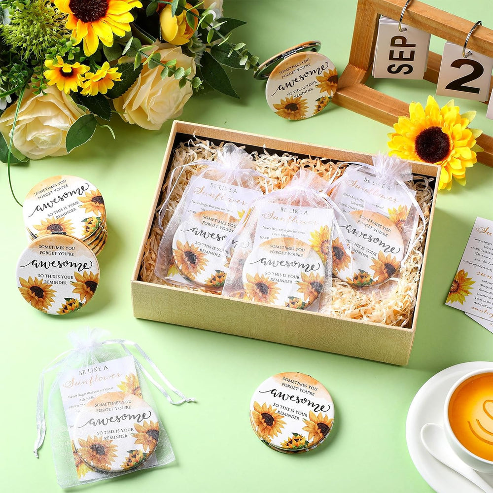 Geetery 12 Sets Mini Compact Mirrors Bulk for Women, Sunflower