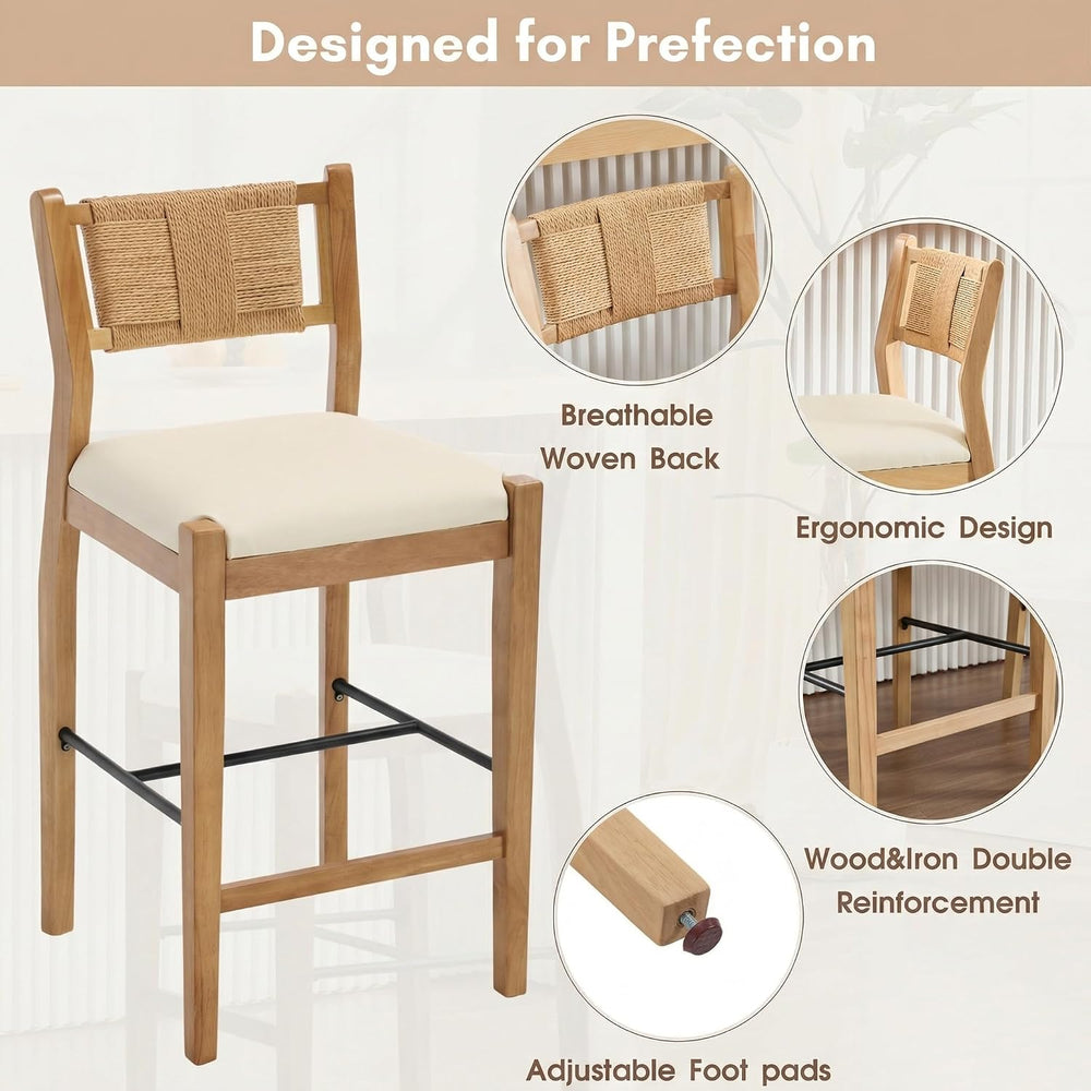 CIMOTA Rattan Counter Height Bar Stools Set of 2, 26" Farmhouse Barstool...
