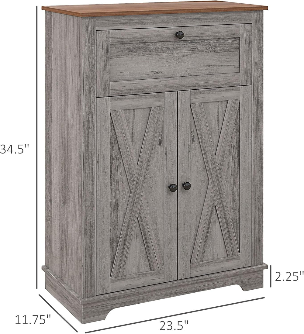 HOMCOM Farmhouse Barn Door Accent Cabinet with Double Doors Gray