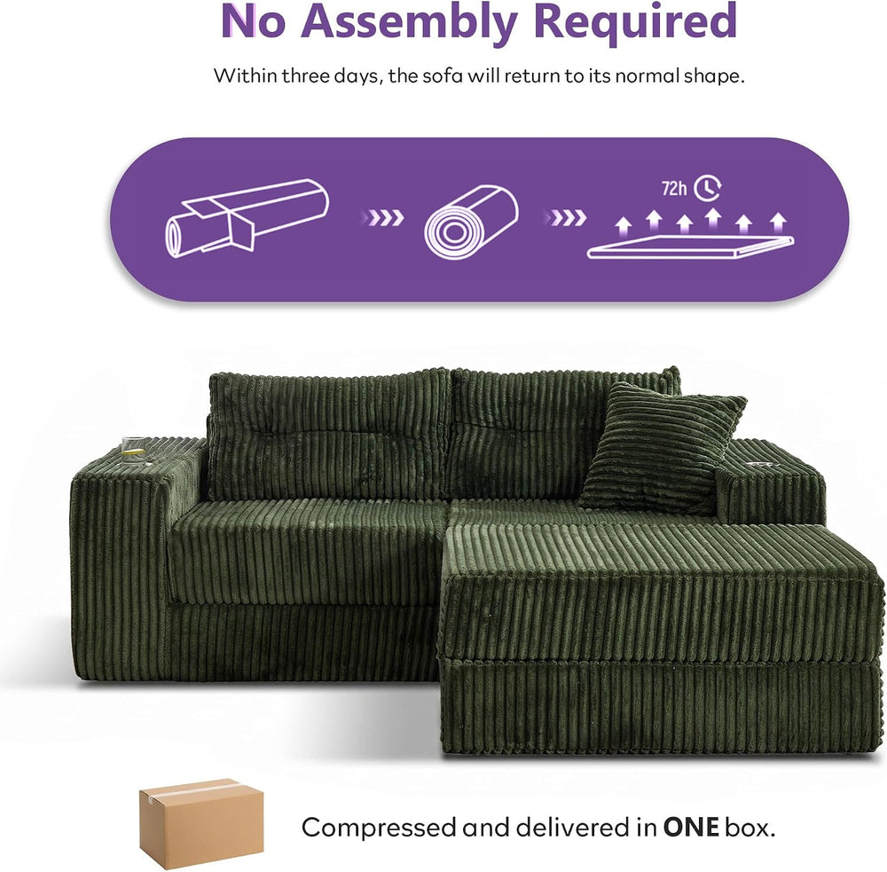 80.31“ Modular Sectional Cloud Couch, Boneless Loveseat with Ottoman, Green