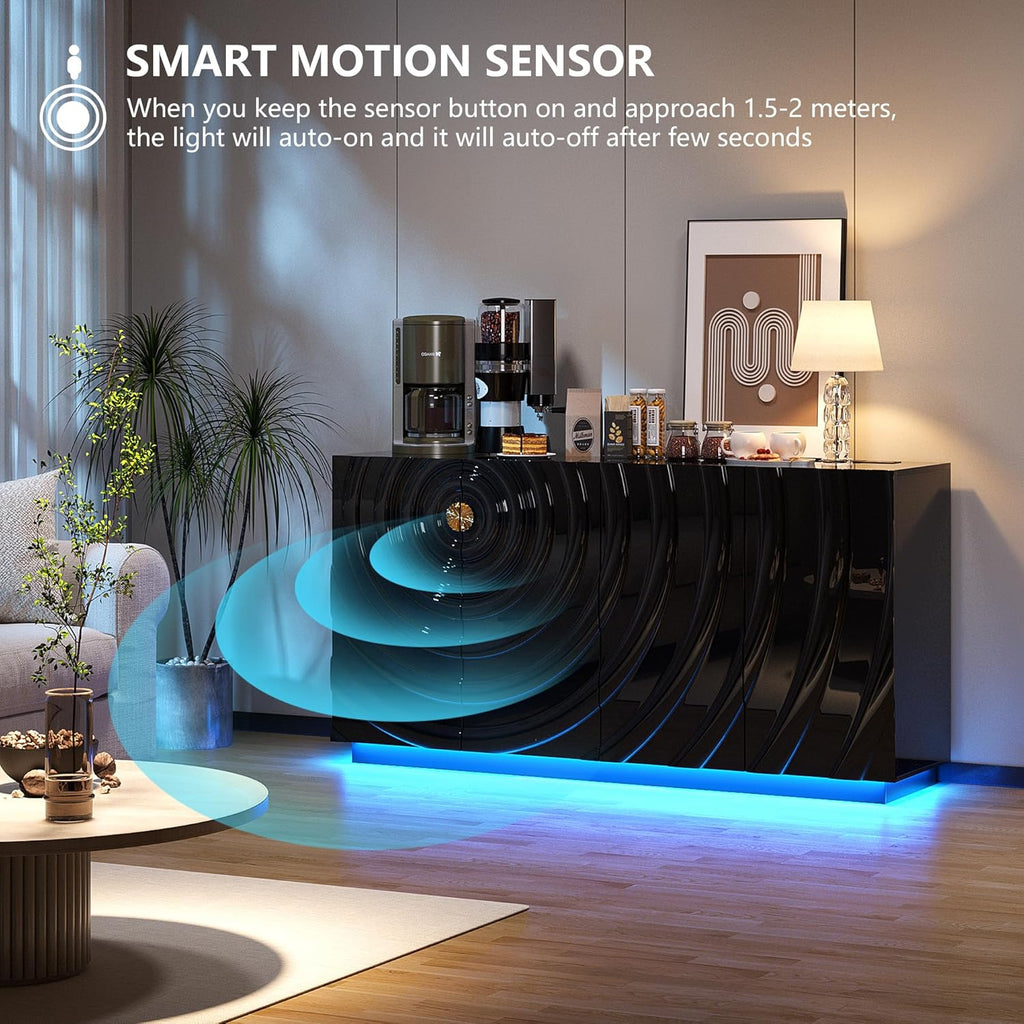 LVSOMT 63" RGB High-Gloss Sideboard Buffet Cabinet with Large Storage