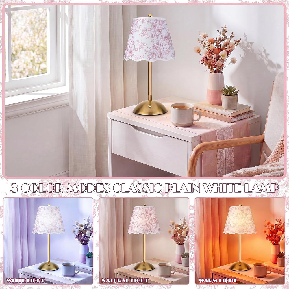 Pink Floral Cordless Table Lamps Rechargeable LED Desk Lamp