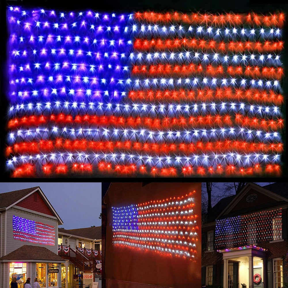 (New) American Flag Lights, Outdoor String Lights 420 LED Waterproof Led Flag...