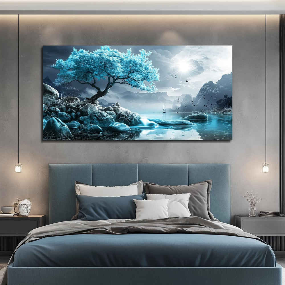 KELIYUAN Large Wall Art For Living Room Canvas Wall Decor Bedroom Blue Tree L...
