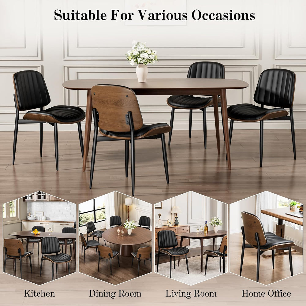 REONEY Dining Chairs Set of 4, Mid-Century Modern Kitchen Chairs, Black