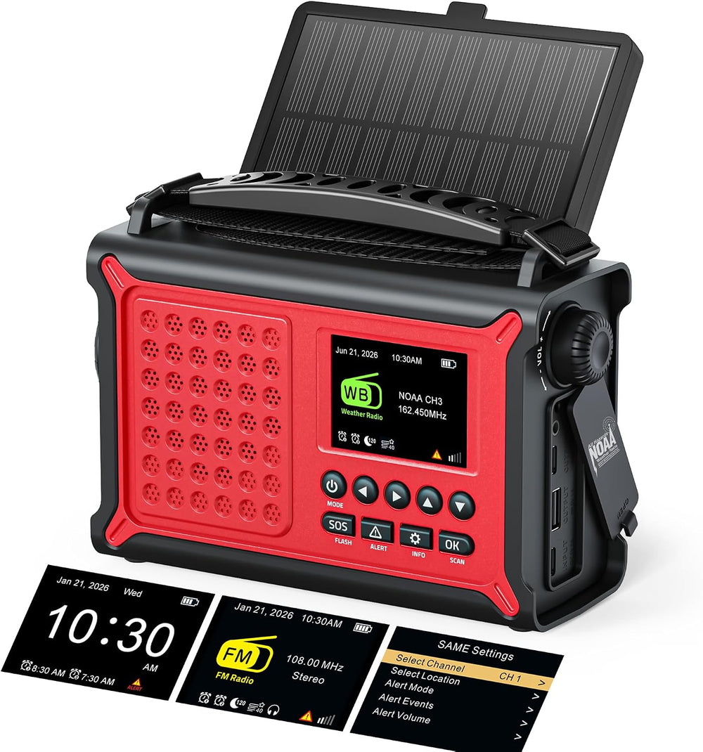 Mesqool S.A.M.E. NOAA Weather Alert Radio with Solar & Hand Crank Backup