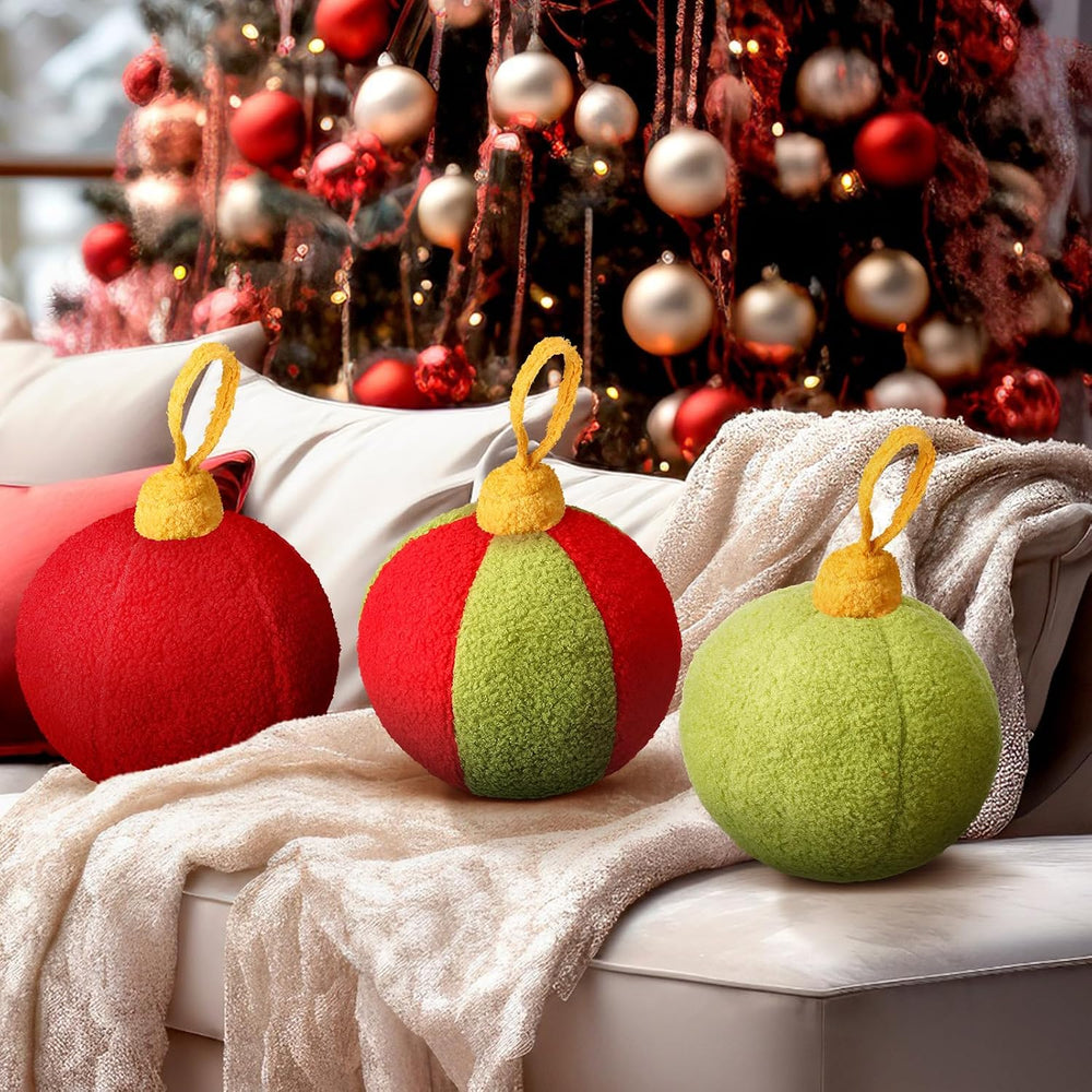 FairySandy 3 Pcs Christmas Ball Pillows Plush, Christmas Ball, Colorful