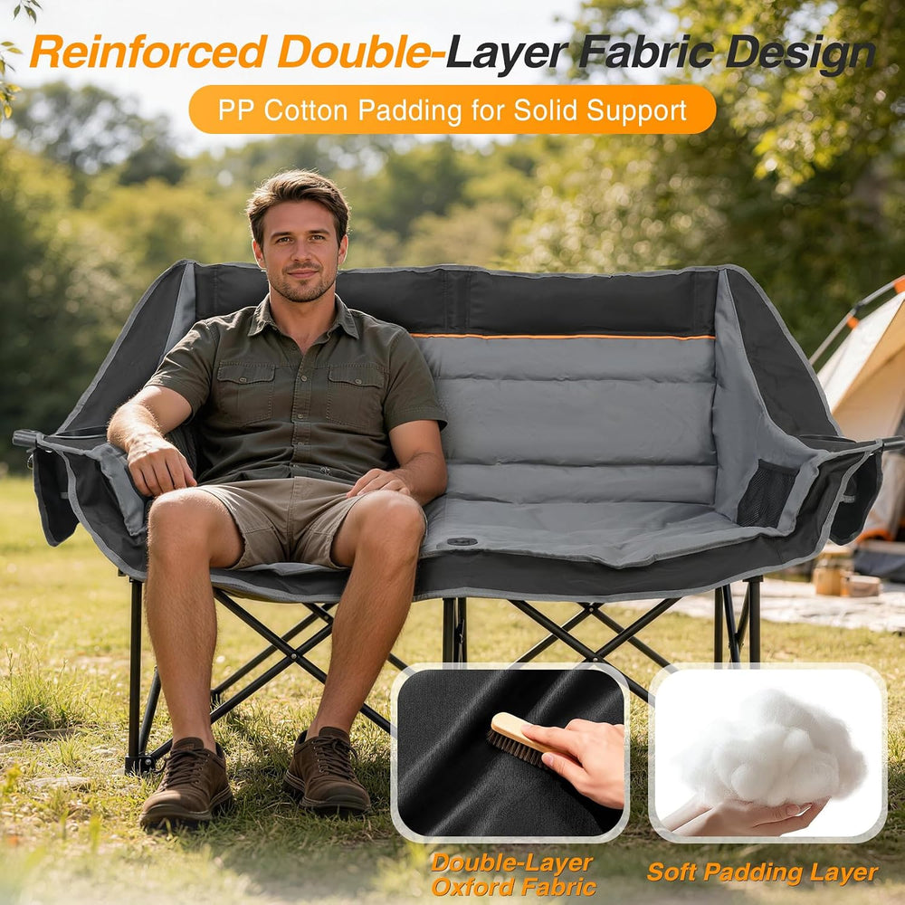 Suteck Double Camping Chair, Heavy Duty 660lbs Folding 2 Person Camp Chair