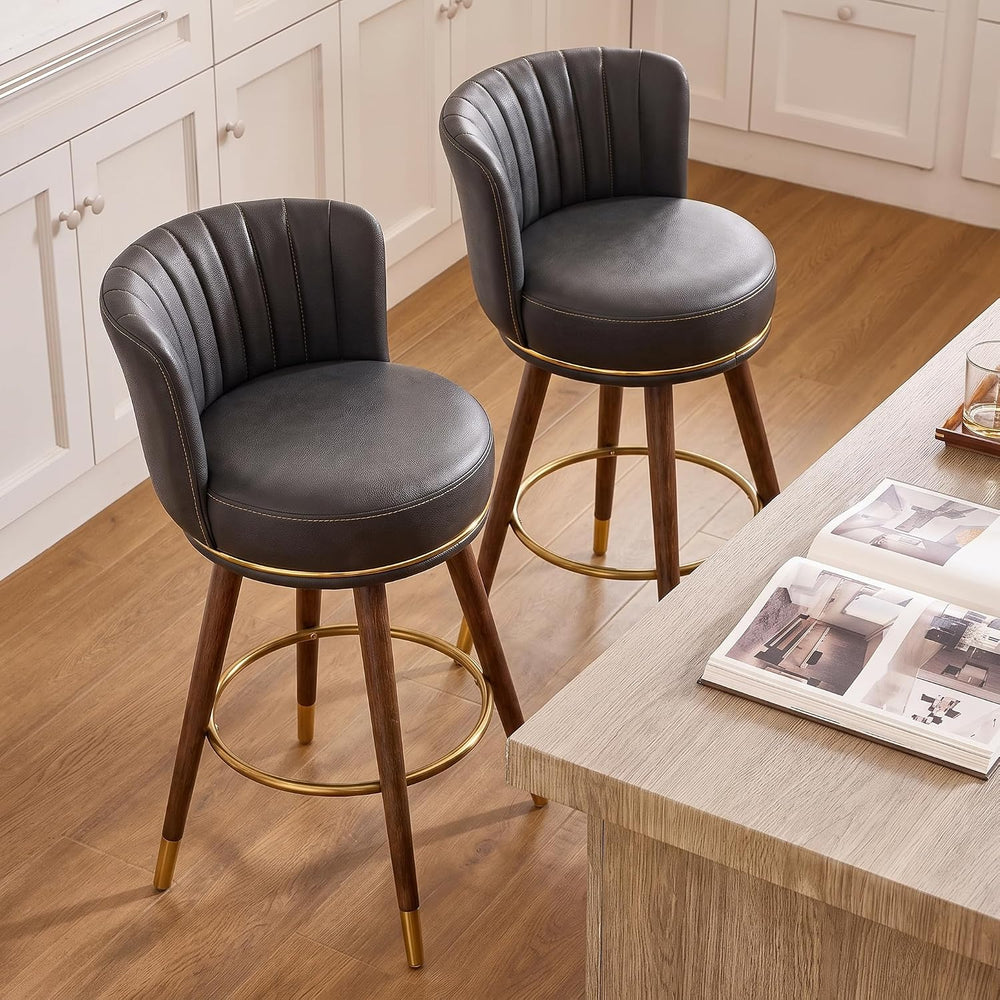 SeekFancy 24 Inch Black Leather Swivel Counter Bar Stools Set of 2