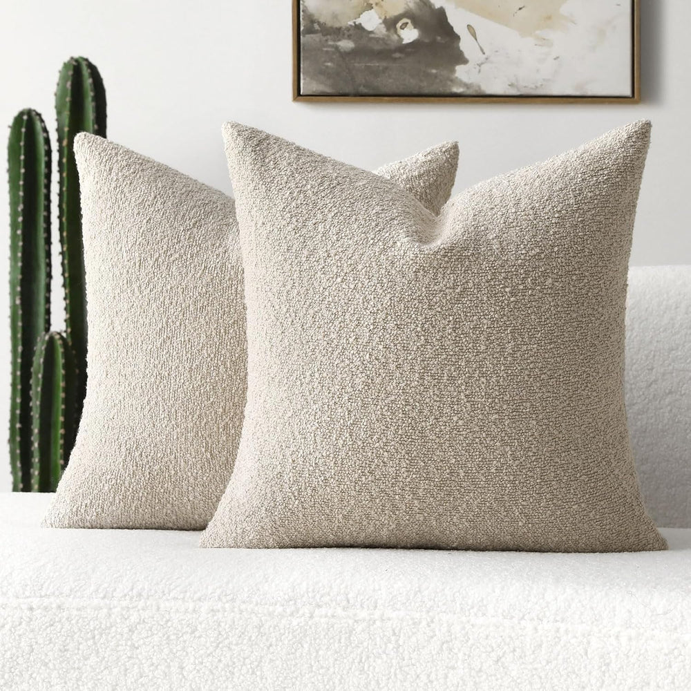 FUTEI Pack of 2 Boucle Textured Throw Pillow Covers 20x20 Inch, Beige