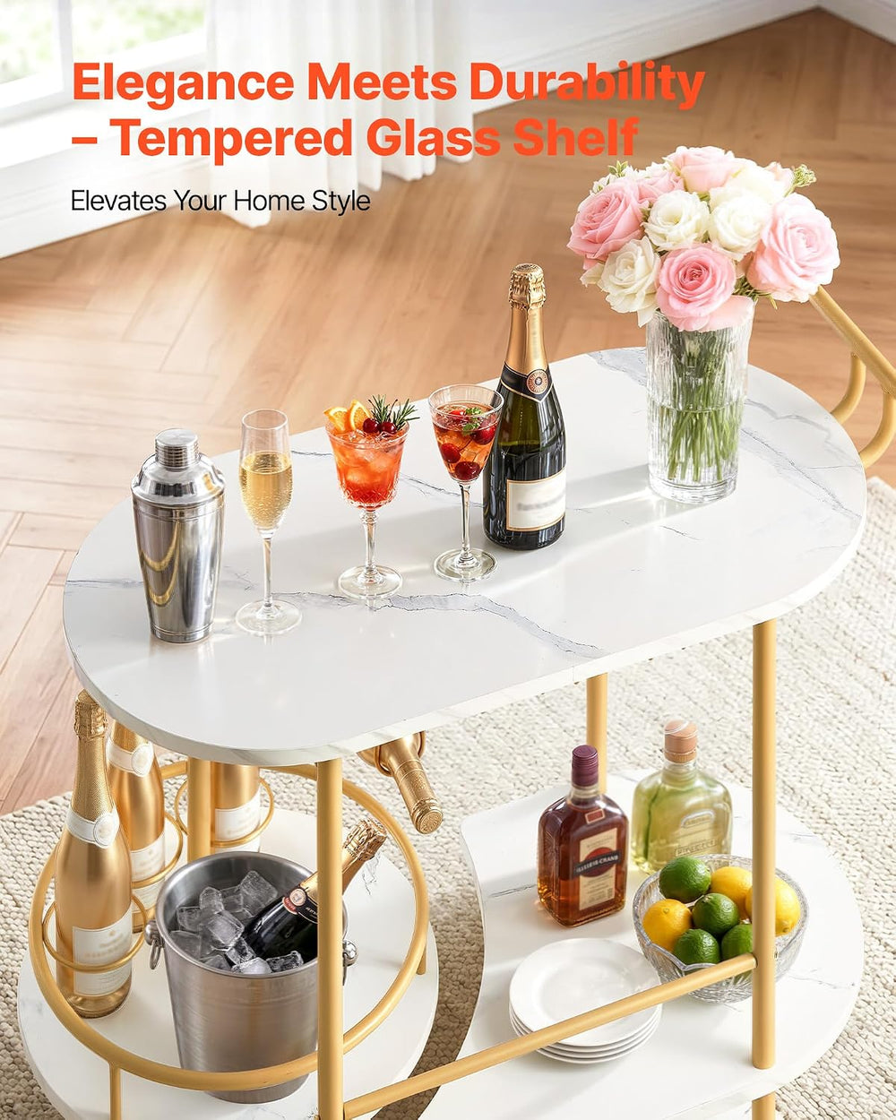 VEVOR Bar Cart, 3 Tiers Home Kitchen Serving Carts, Modern Round Rolling Util...
