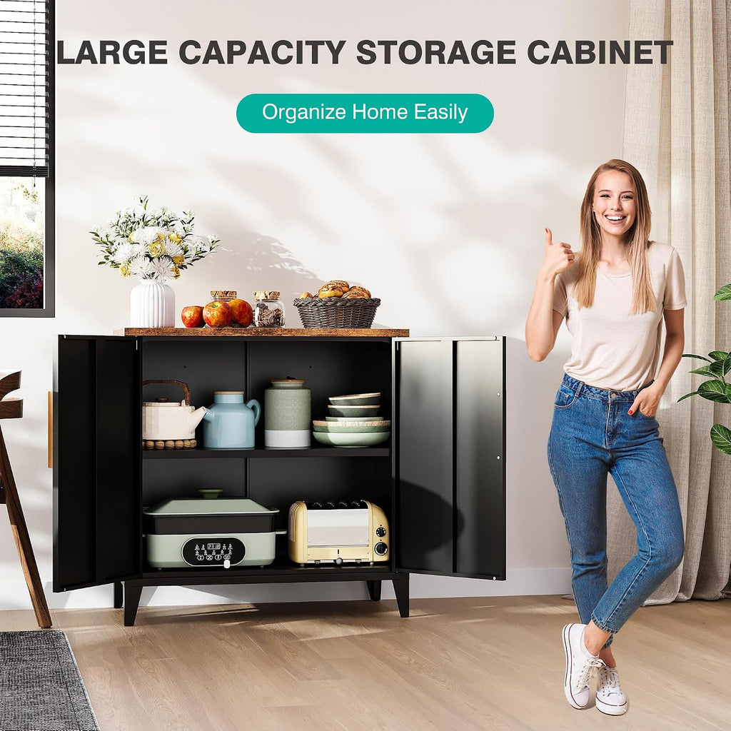 SISESOL Black Storage Cabinet with Doors and Shelves,30 inch Pantry Cabinet Sideboard with Leg,Small Accent Cabinets with Storage,Side Floor Cabinets for Home,Kitchen,Coffee Bar,Dining/Living Room