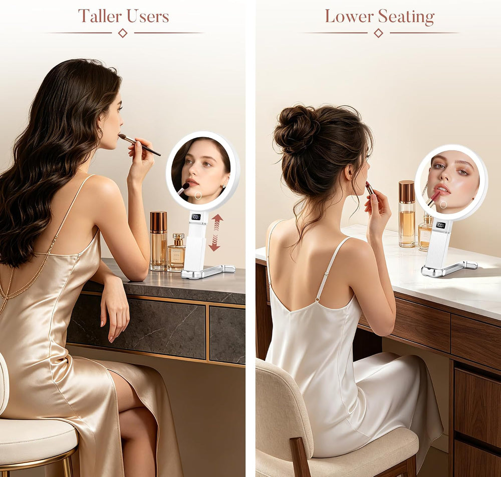 MIYADIVA Travel Makeup Mirror with Lights, Height Adjustable 30X/1X Double-Si...