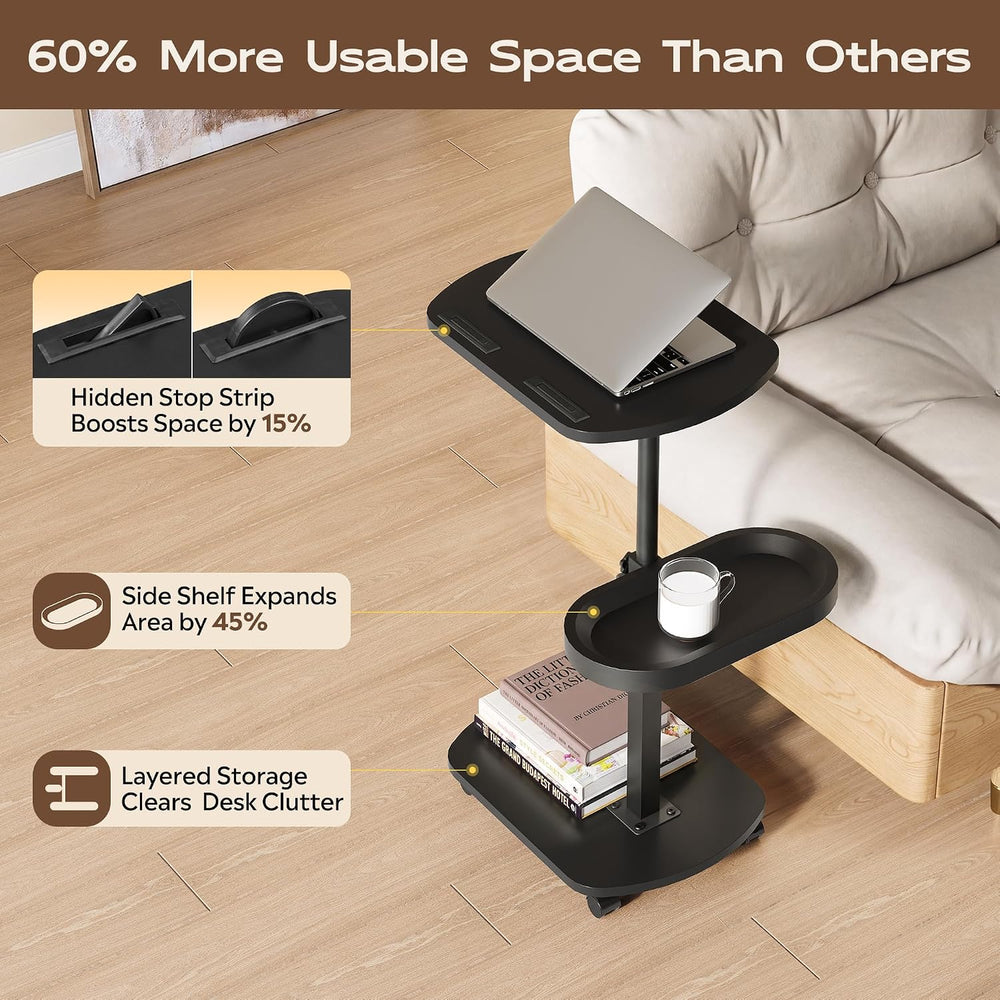 WLIVE C Shaped End Table Adjustable Height 360 Swivel TV Tray Rolling Cup
