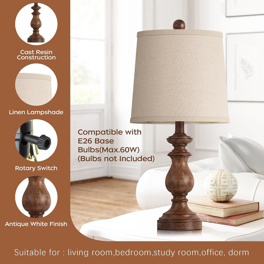 PARTPHONER Traditional Table Lamp Set of 2, Rustic Farmhouse Table Lamps for ...
