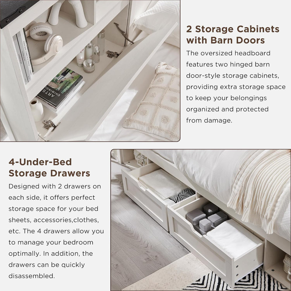 ACCOHOHO Farmhouse Full Size Bed Frame with 52" Tall Storage Headboard a...