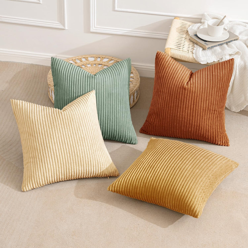 MIULEE Soft Corduroy Decorative Throw Pillow Covers Orange Teal 20x20