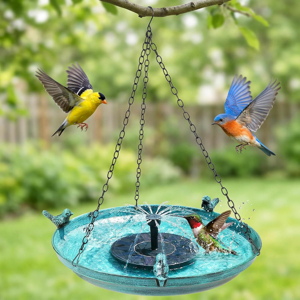 DazSpirit 14.9" Hanging Bird Bath with Solar Fountain for Outdoors