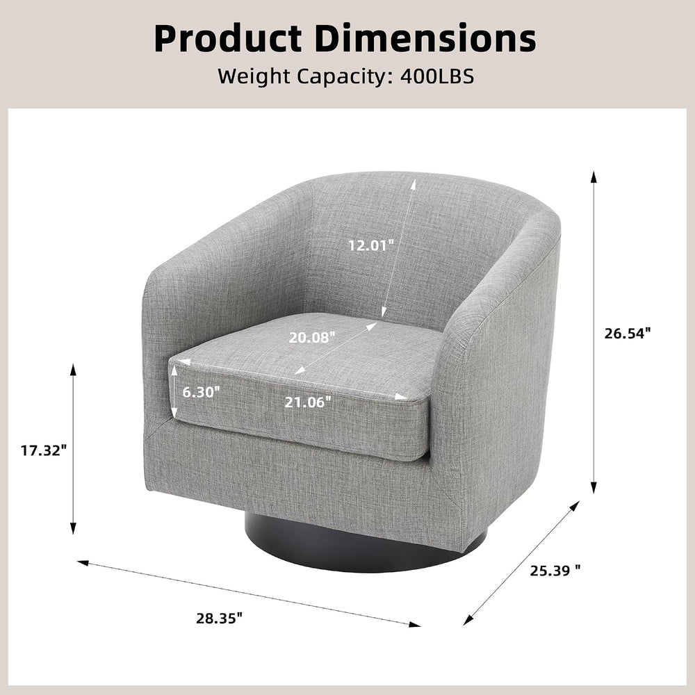Swivel Barrel Accent Chair, Comfy Reading Armchair, Light Grey, Set of 2