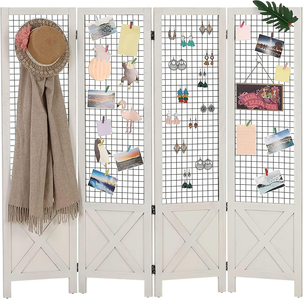 Wnutrees 4 Panel Gridwall Display, Folding Privacy Screen Room Divider