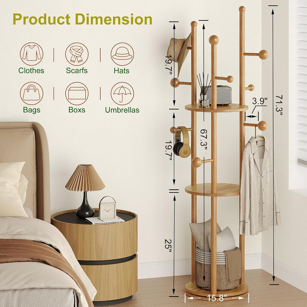 FROMJBEST Coat Rack Freestanding,Coat tree Entryway,Mid-Century,Nature Wood