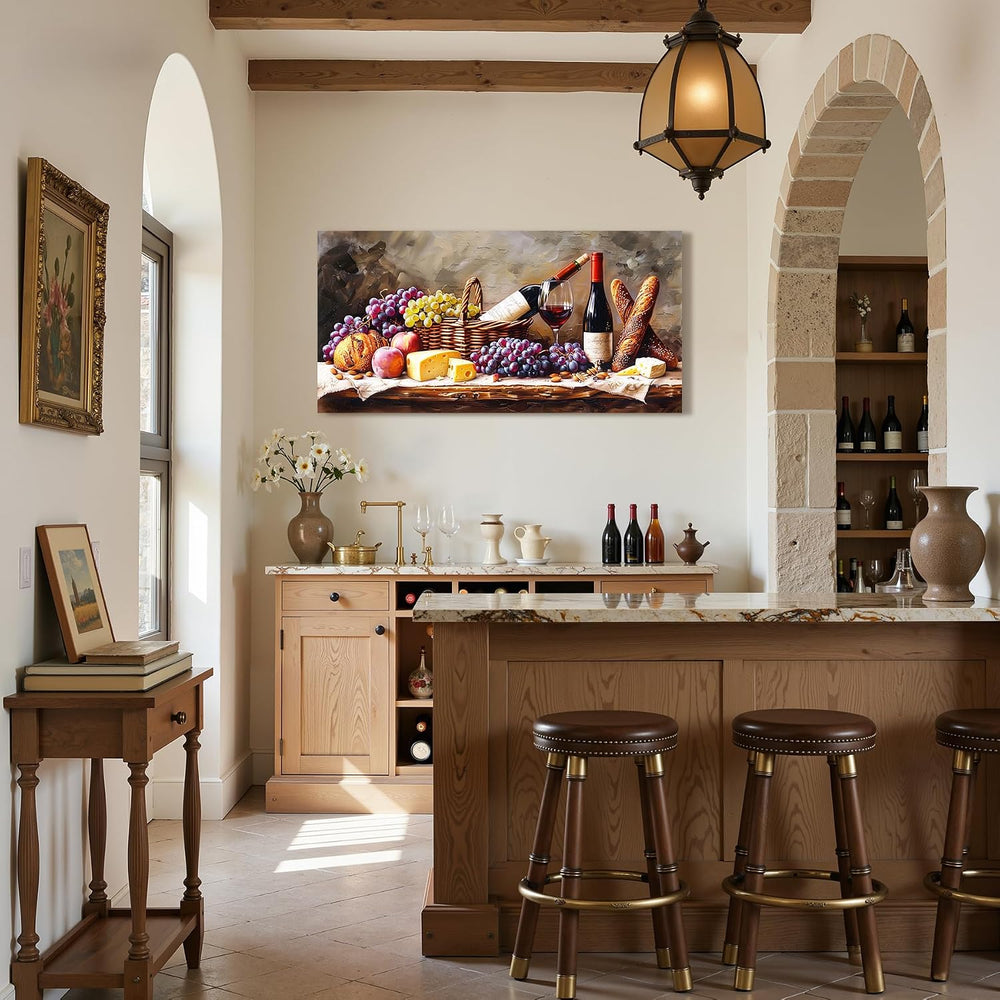 imjiayu Rustic Wall Decor Wine Grape Canvas Prints for Kitchen 24"x48"