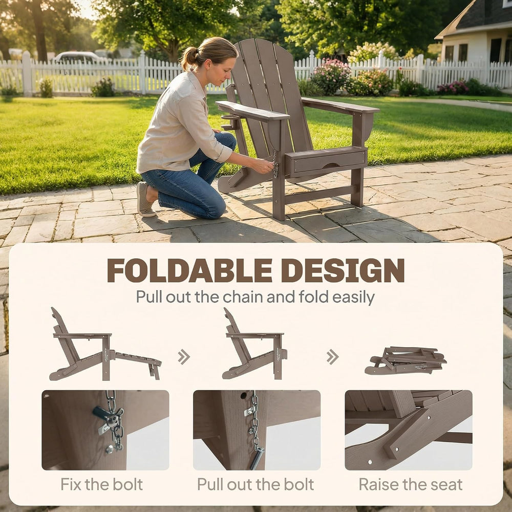 Outsunny Folding Adirondack Chair Set of 2 with Retractable Ottoman Brown